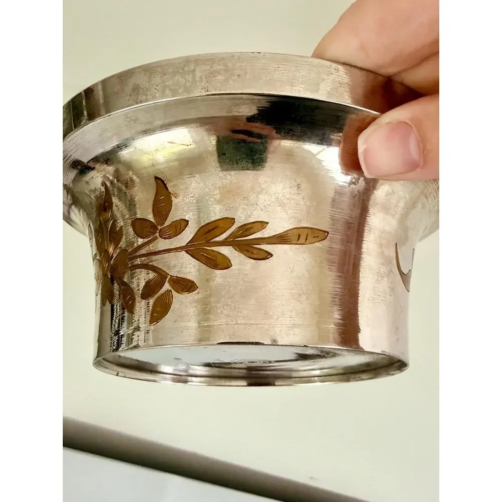 Vintage Etched Brass Inlay Wine Coaster Floral Hollywood Regency Catchall
